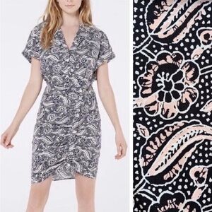 Veronica Beard Bria Ruched Shirtdress Black Multi Floral Paisley Dress 0